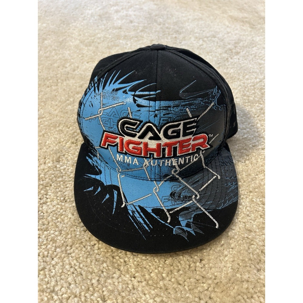 MMA Authentic Cage Fighter Fitted Hat Black Blue Small/Medium